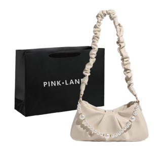 PINK·LAND Pu Shoulder Bag, Crossbody Bag, Portable Small Bag Regular Women's Ecru/Black