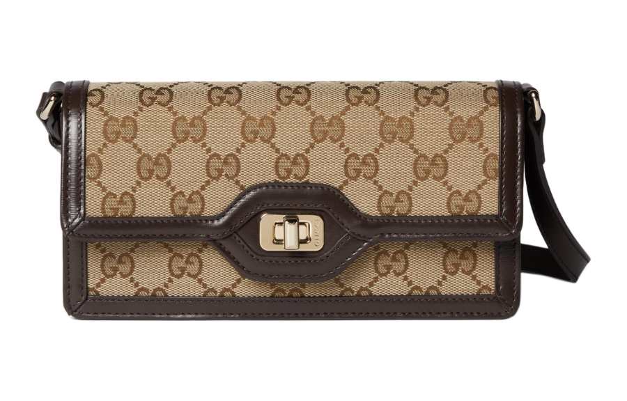 GUCCI Canvas With Synthetic Leather Shoulder Bag Women's Beige & Ebony