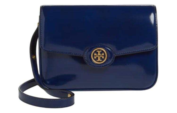 TORY BURCH Robinson Patent Leather Handbag, Shoulder Bag Women's Marine Blue