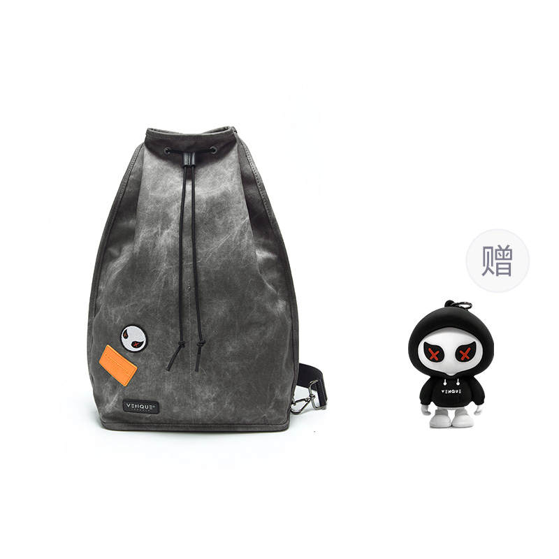 Venque Venque Polyester Hobo Bucket Bag Drawstring Sling Bag Unisex Gray