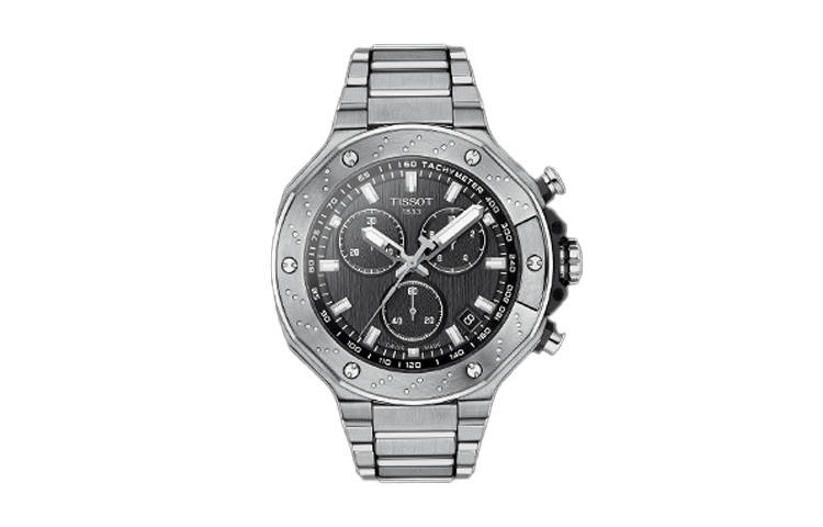 TISSOT Race Collection Quartz Movement 100m Waterproof Men's Watches Watch 45mm Black Dial Steel Strap