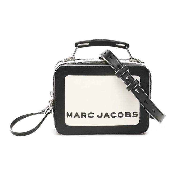 MARC JACOBS Leather Box Bag, Handbag, Shoulder Bag, Crossbody Bag Unisex Black White