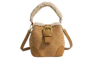 JANE KLAIN PU, Textile Mixture Portable Crossbody Bucket Bag Regular Women's Brown