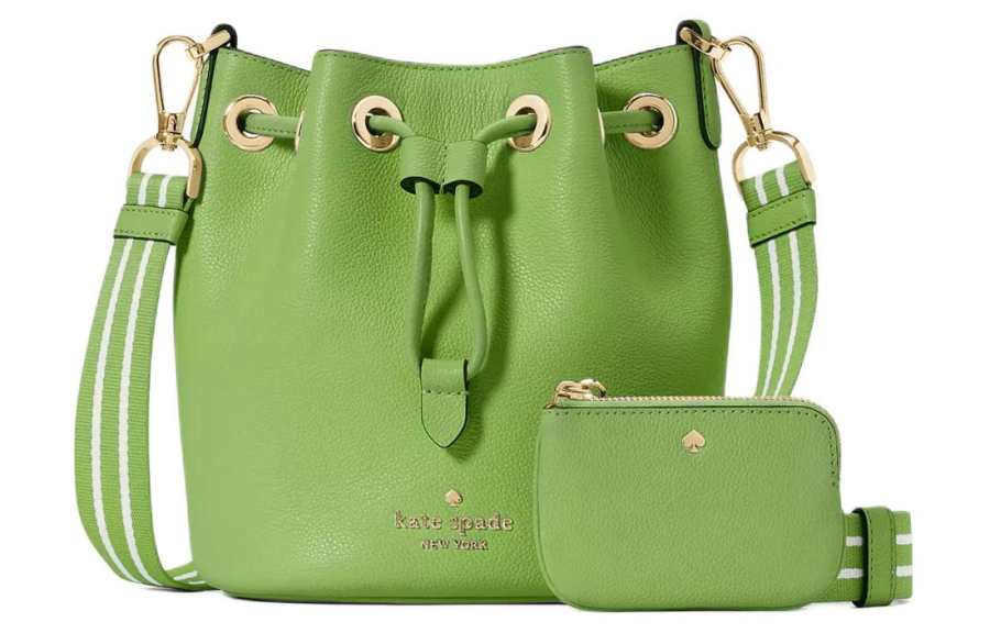 Kate Spade Pebble Leather Bucket Bag, Shoulder Bag, Crossbody Bag Mini Women's Ghost Green