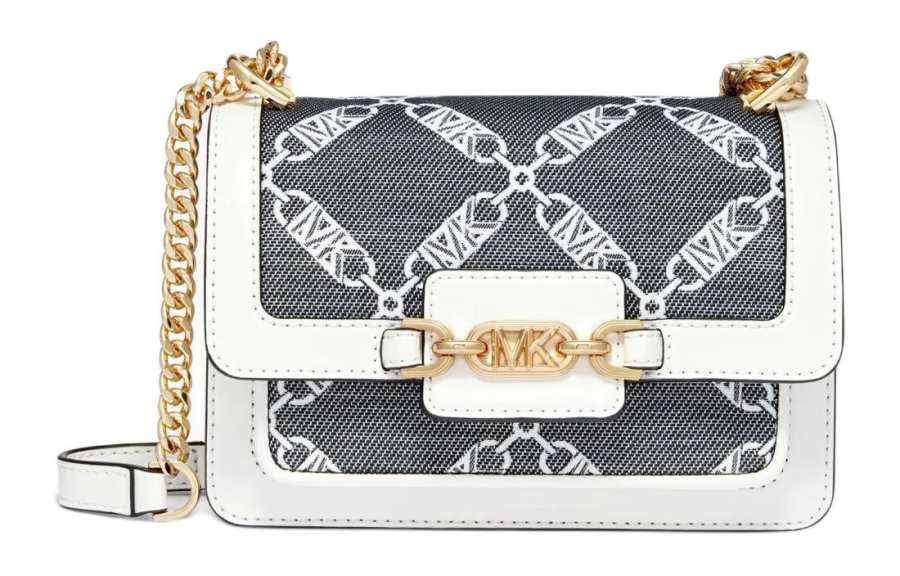 MICHAEL KORS Heather Artificial Leather With Textile Shoulder Bag, Crossbody Bag Extra Small Women's White & Black