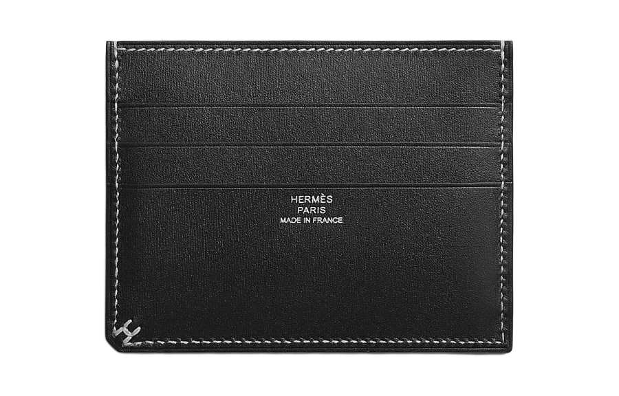 HERMES H Sellier Box Leather Card Holder Women's 89 Noir Black
