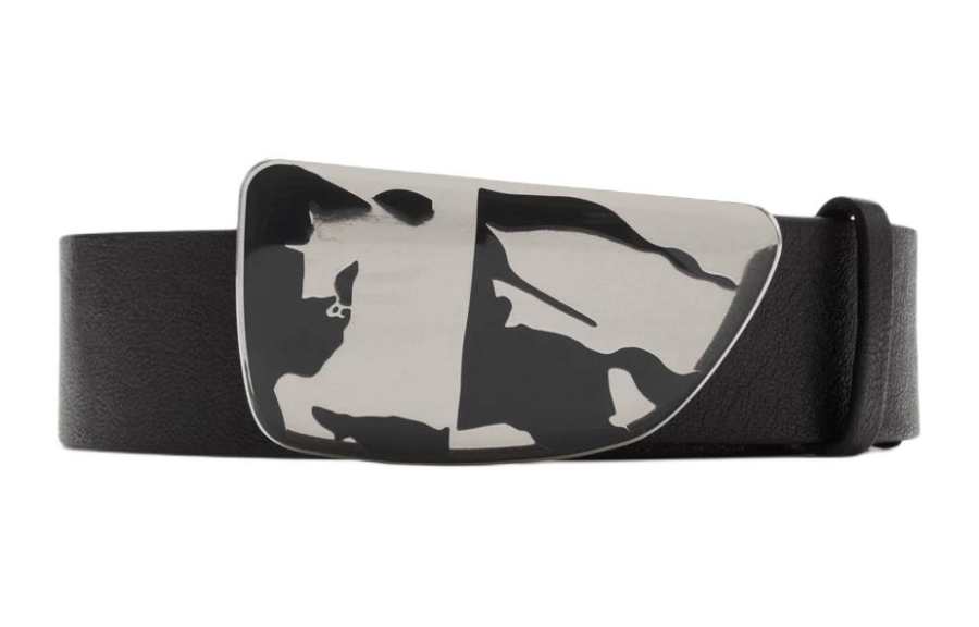 Burberry Calfskin Leather Belts Men's Black Width 3.5cm