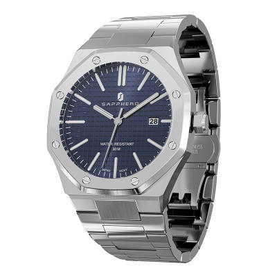 SAPPHERO Casual Business Box Quartz Movement Alloy Strap Watch Men's Watches Blue Dial