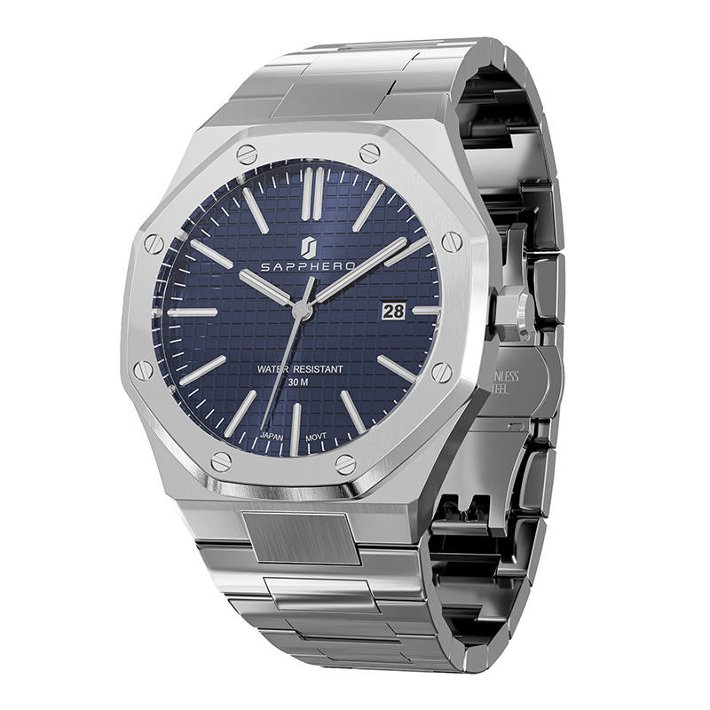 SAPPHERO Casual Business Box Quartz Movement Alloy Strap Watch Men's Watches Blue Dial