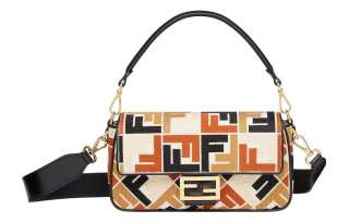 FENDI Canvas Shoulder Bag, Crossbody Bag, Handbag Women's Natural & Brown & Black
