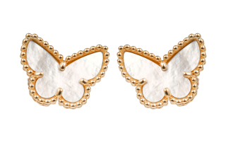 Van Cleef & Arpels Butterflies 18K Gold, White Mother Of Pearl Stud Earrings Unisex Gold
