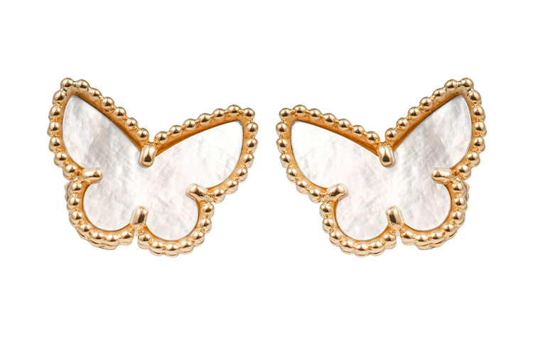 Van Cleef & Arpels Butterflies 18K Gold, White Mother Of Pearl Stud Earrings Unisex Gold