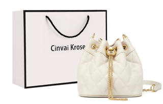 CinvaiKrose Cow Leather Shoulder Bag, Crossbody Bag, Bucket Bag Small Women's Black/Ecru