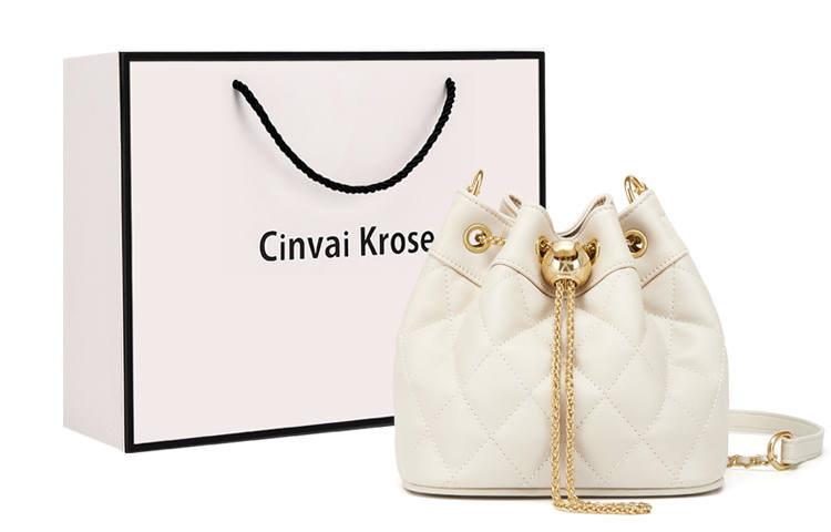 CinvaiKrose Cow Leather Shoulder Bag, Crossbody Bag, Bucket Bag Small Women's Black/Ecru