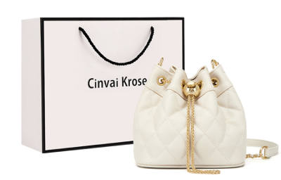 CinvaiKrose Cow Leather Shoulder Bag, Crossbody Bag, Bucket Bag Small Women's Black/Ecru