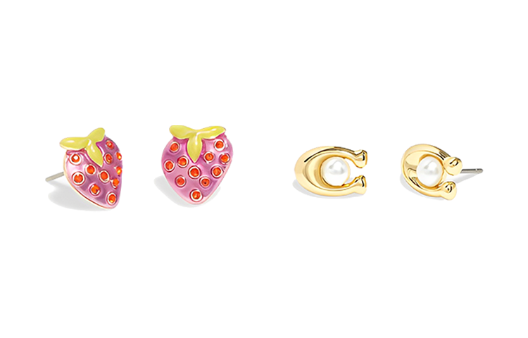 COACH COACH Brass Plated Stud Earrings Women's Pink/Gold Set