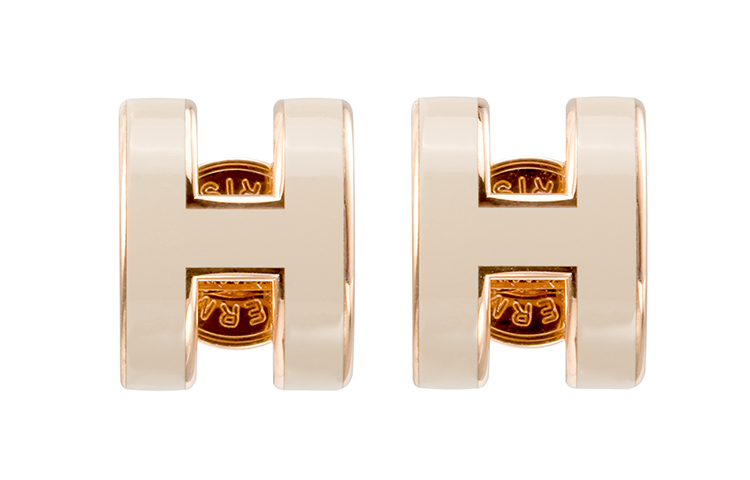HERMES POP H Gold Plated Stud Earrings Women's Rose Gold/Light Umber
