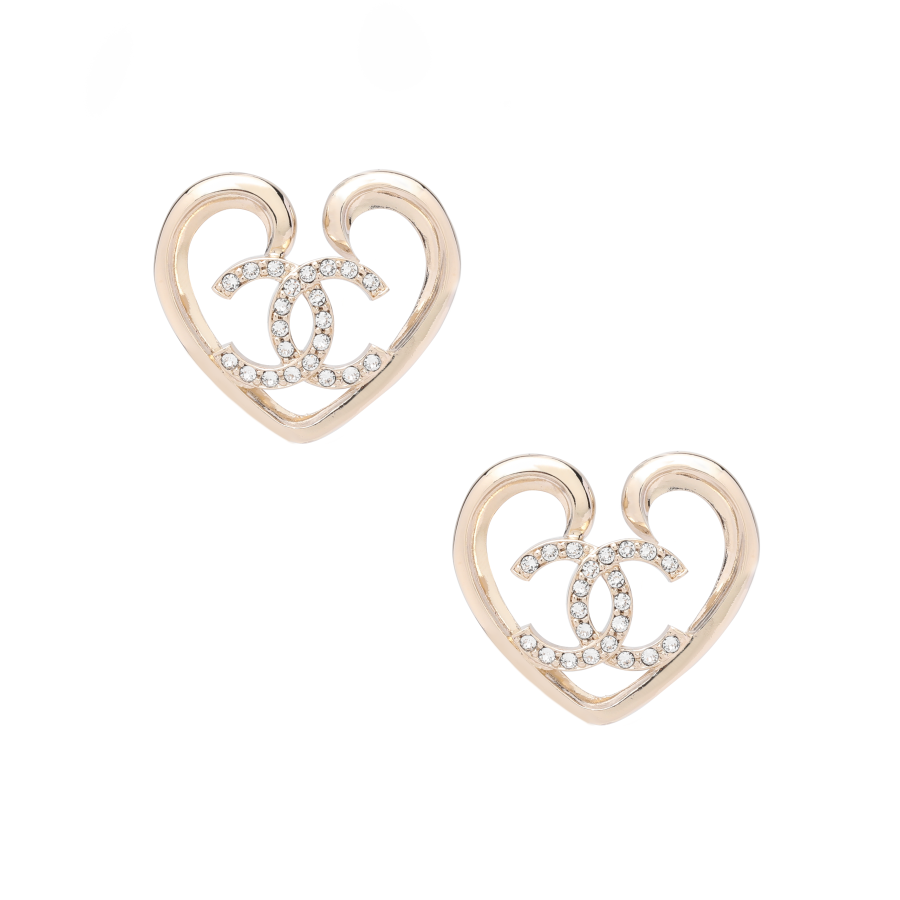 CHANEL Pre Owned 2023 Plated Cc Rhinestone Heart Push Back Earrings Costume Earrings
