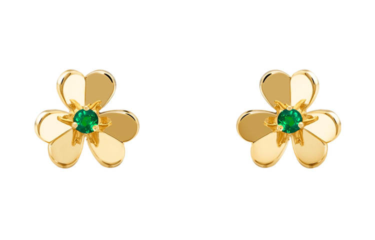 Van Cleef & Arpels Frivole Series 18K Gold Emerald Stud Earrings Unisex Gold