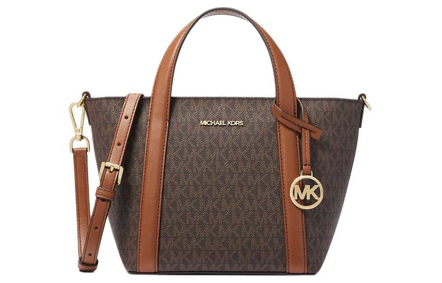 MICHAEL KORS Coated Canvas Tote Bag, Shopping Bag, Shoulder Bag, Crossbody Bag, Handbag Small Women's Brown