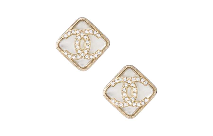 CHANEL Glaze Stud Fashion Colored Glaze Stud Earrings Women's Pearl White/Gold