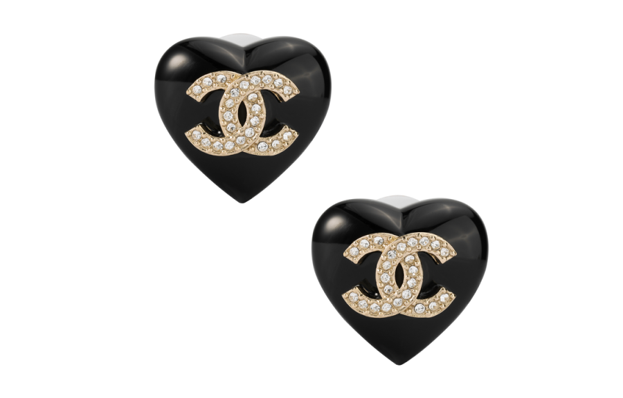 CHANEL Pre Owned 2022 Resin Rhinestone Cc Heart Push Back Earrings Costume Earrings