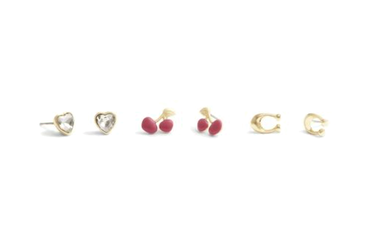COACH Electroplated, Brass, Enamel, Glass, Cubic Zirconia, Titanium Rod Stud Earrings Women's Multicolor