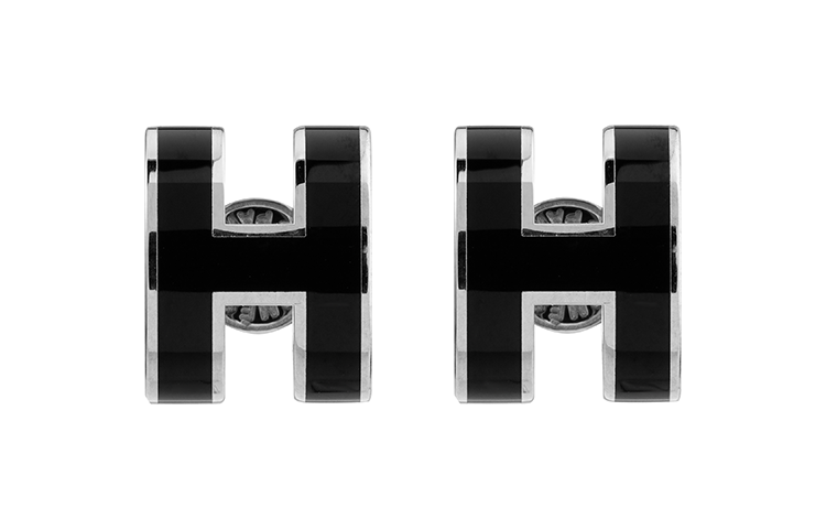 HERMES HERMES Enamel Stud Earrings Women's Black, With Silver Inlay