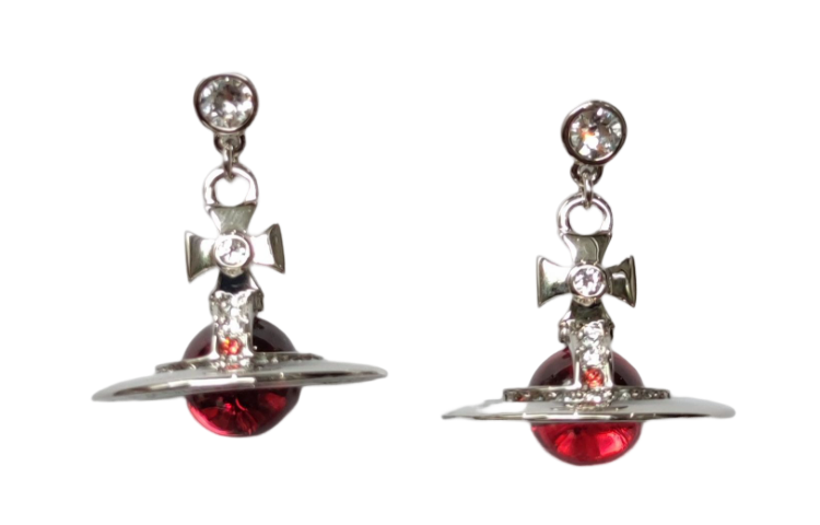 Vivienne Westwood Brass Stud Earrings Unisex Red Silver