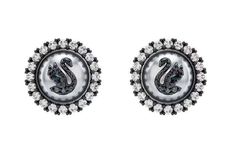 Swarovski Synthetic Cubic Zirconia, Rhodium Plated, Faux Crystal, Faux Pearl Stud Earrings Women's Gray