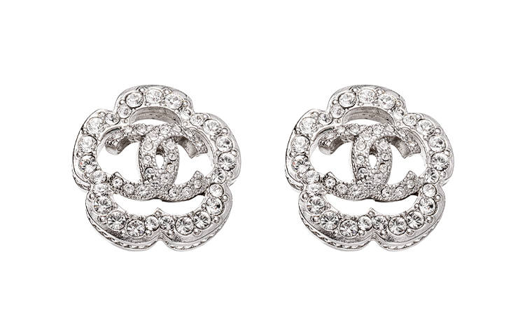 CHANEL Rhinestone Metal Stud Earrings Women's