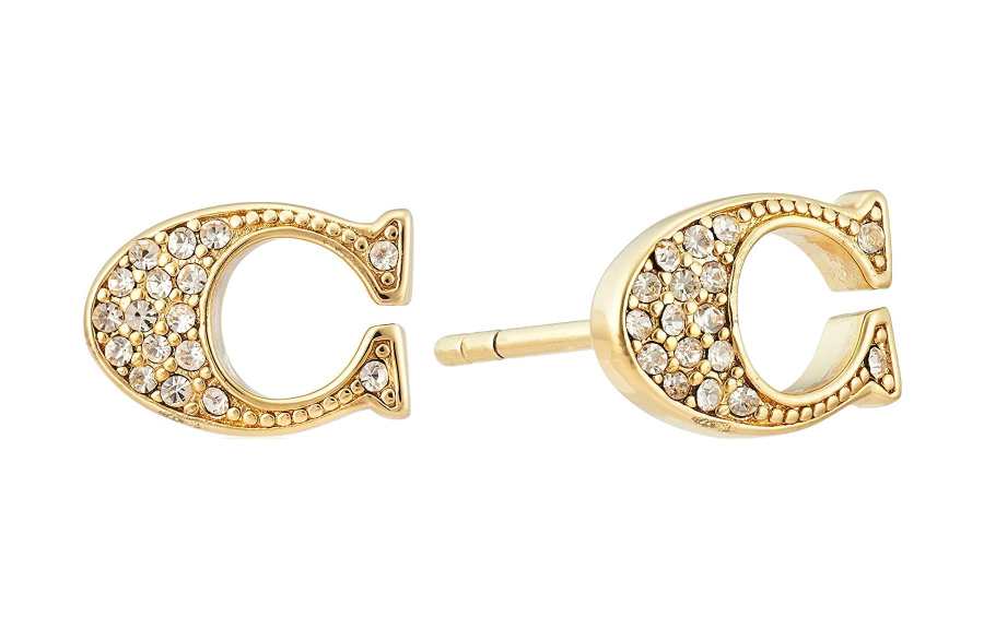 COACH COACH Brass Rhinestone Stud Earrings Women's Gold