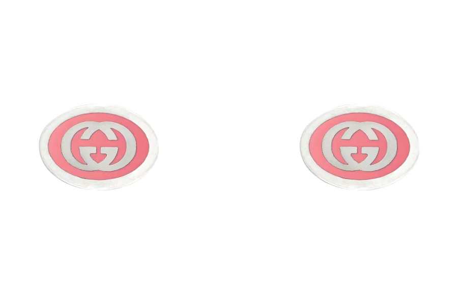 GUCCI GG 925 Sterling Silver Enamel Stud Earrings Women's Pink/Silver