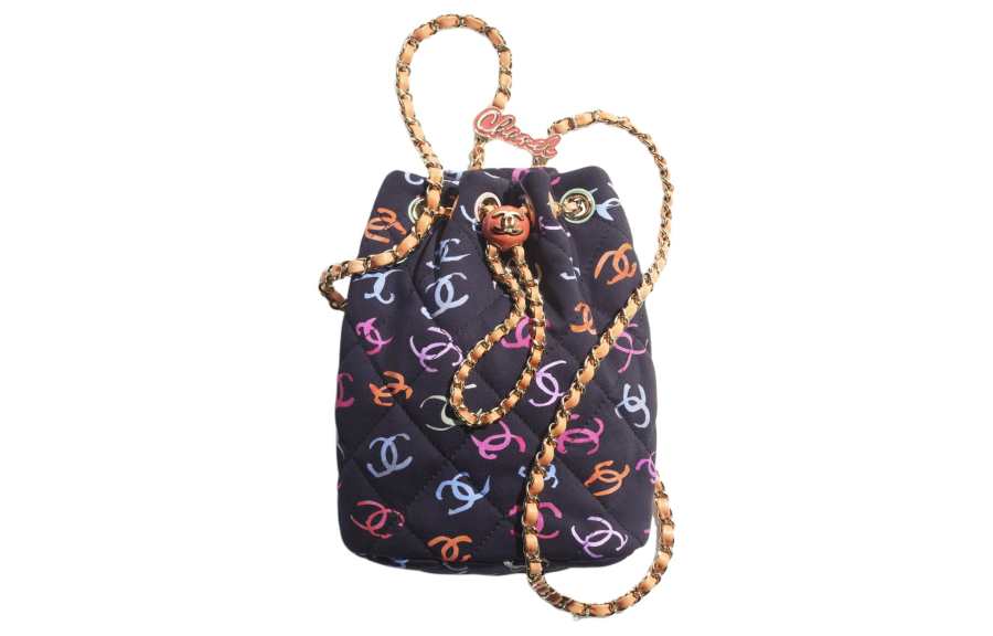 CHANEL CHANEL Printed Fabric Backpack Women's Black & Multicolor