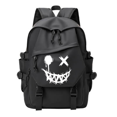 XINGTU Synthetic Leather Backpack Regular Unisex Black/Black Letter/Black Smiley Face