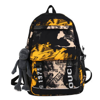 XINGTU Nylon Student Backpack Regular Unisex Yellow/Letter Black/Square White/Letter White