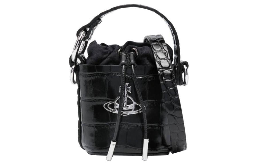 Vivienne Westwood DAISY Calfskin Bucket Bag, Shoulder Bag, Crossbody Bag, Handbag Mini Women's Black