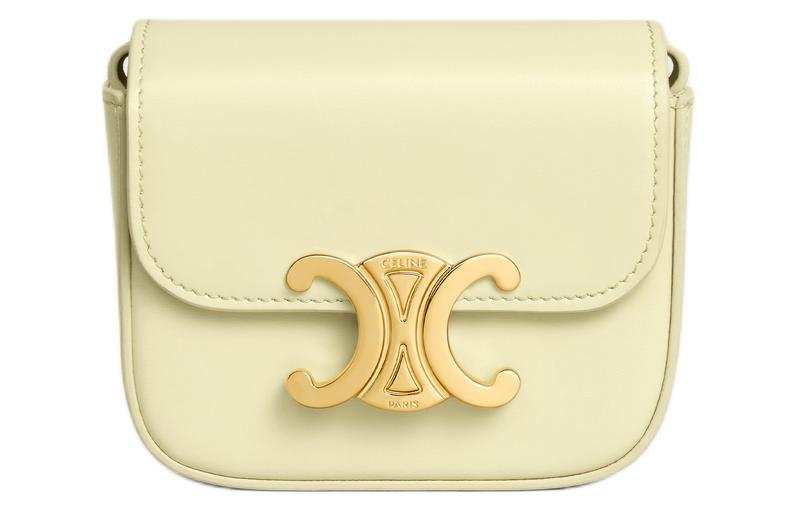 CELINE Claude Shiny Calfskin Crossbody Bag, Shoulder Bag Mini Women's Light Yellow