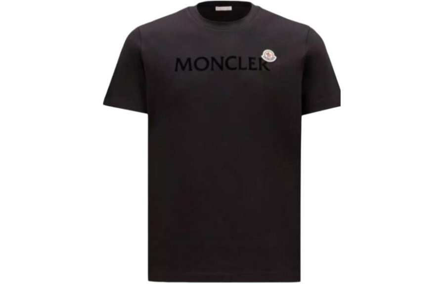 Moncler Men Flocked-logo Cotton T-shirt Black