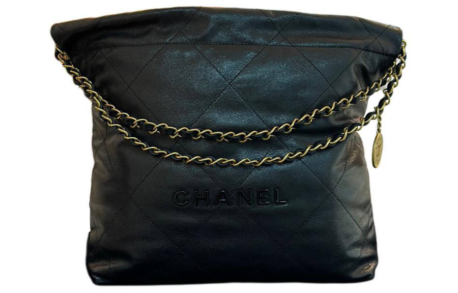 CHANEL 22Bag Litchi Skin Handbag, Shoulder Bag Women's Black