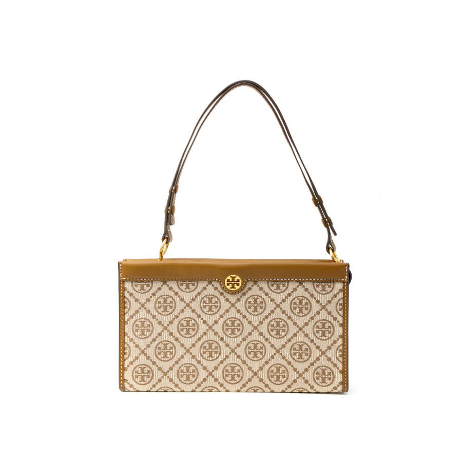 TORY BURCH T Monogram Woven Jacquard With Leather Storage Bag, Shoulder Bag, Handbag Mini Women's Brown