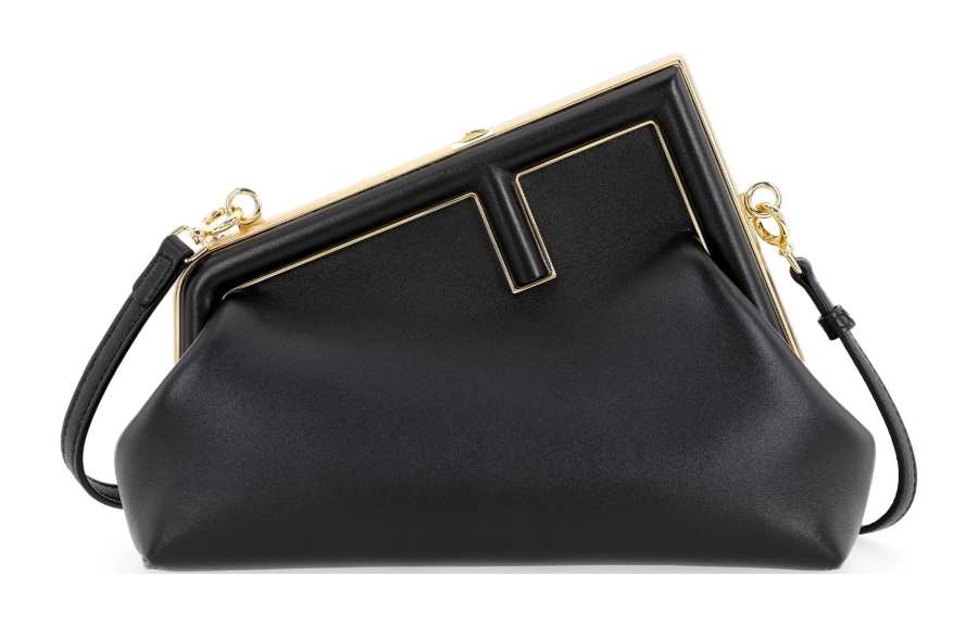 FENDI First Lambskin Clutch, Shoulder Bag, Crossbody Bag Small Women's Black