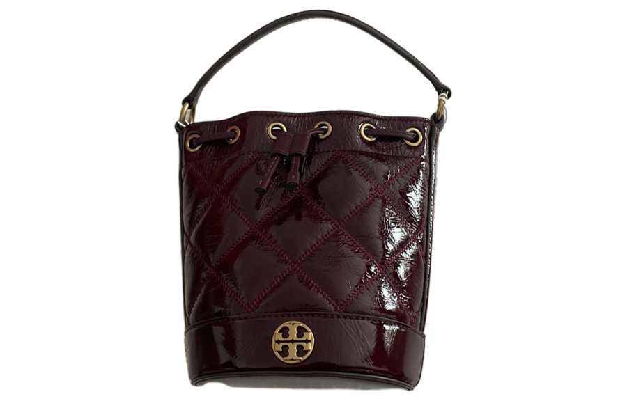 TORY BURCH Leather Bucket Bag, Shoulder Bag, Crossbody Bag, Handbag Women's Burgundy