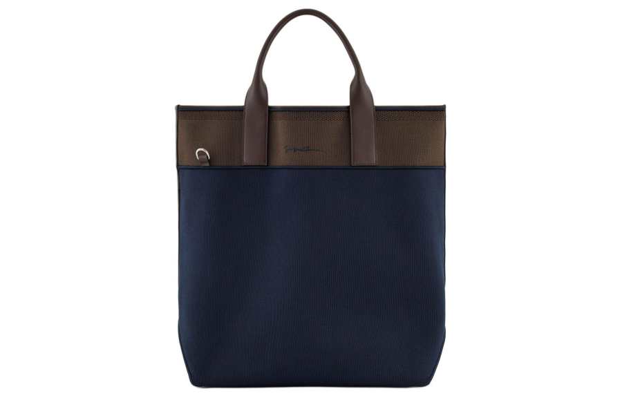 GIORGIO ARMANI Knitted Fabric With Leather Shoulder Bag, Crossbody Bag, Handbag Men's Blue