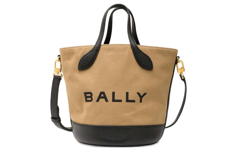 BALLY Fabric With Leather Bucket Bag, Handbag, Shoulder Bag, Crossbody Bag Medium Women's Brown