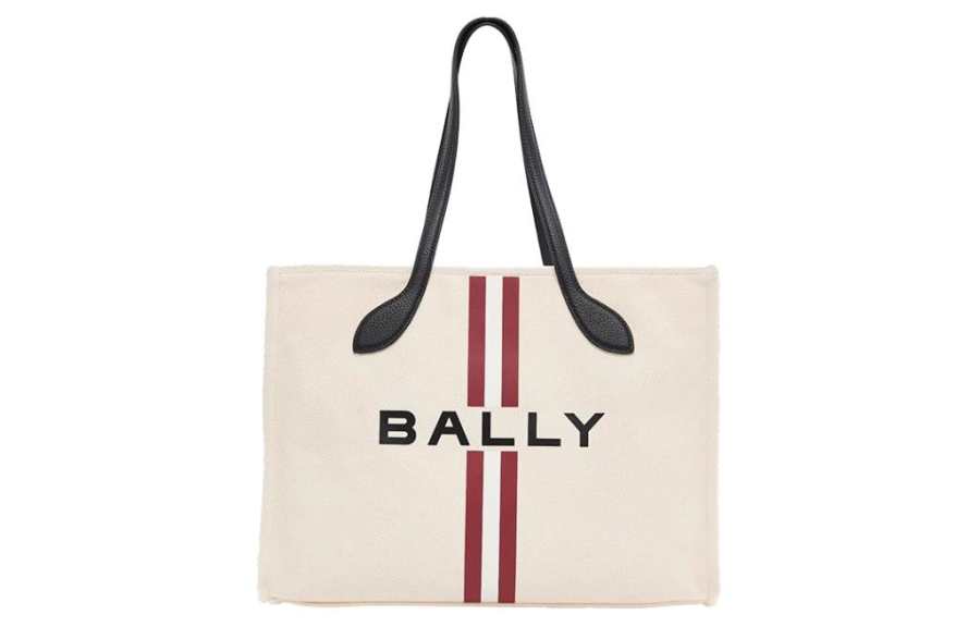 BALLY Fabric Tote Bag, Shopping Bag, Handbag Large Women's Natural & Black & Gold