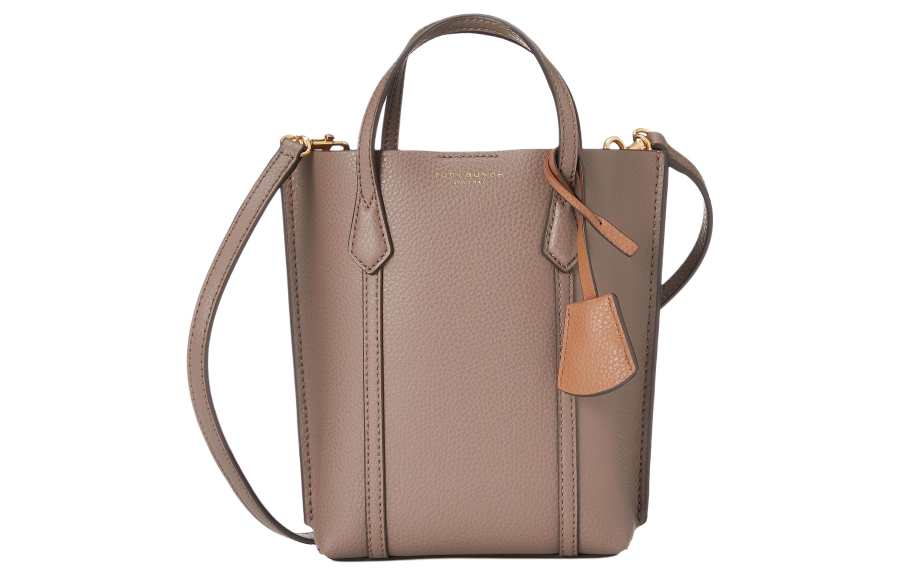 TORY BURCH Perry Leather Tote Bag, Shopping Bag, Shoulder Bag, Crossbody Bag, Handbag Mini Women's Umber