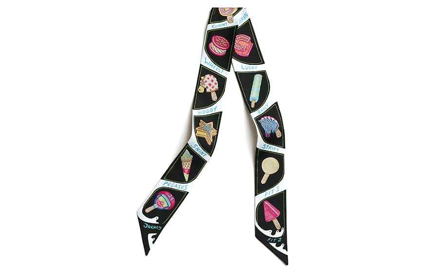 HERMES HERMES Patterned Print Mulberry Silk Scarves Women's Black