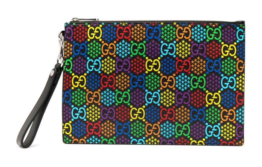 GUCCI Canvas With Leather Handbag Clutch Men's Black/Multicolor