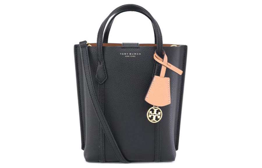 TORY BURCH Perry Embossed Leather Tote Bag, Shopping Bag, Shoulder Bag, Crossbody Bag, Handbag Mini Women's Black